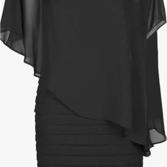 EUC | Adrianna Papell Chiffon drape overlay banded cocktail dress in Black - Picture 2 of 6